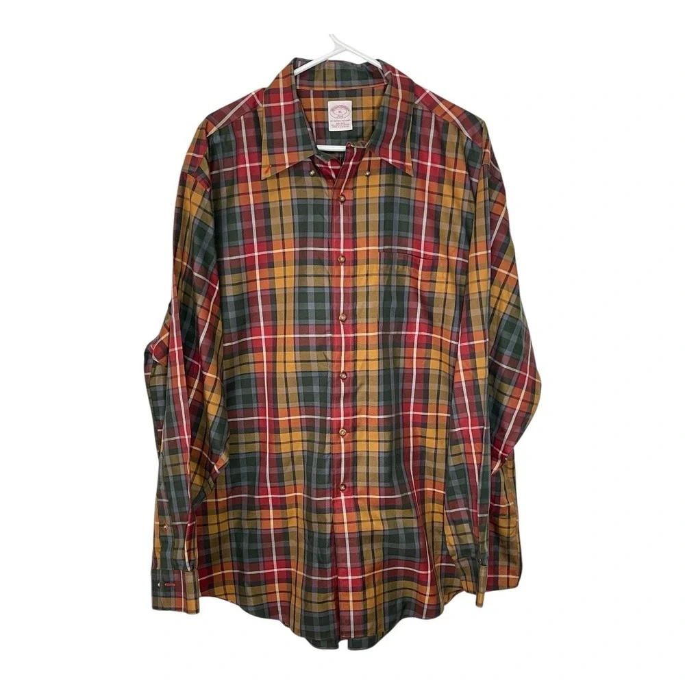 Brooks‎ Brothers XL Multicolor Plaid Button Down Shirt Non-Iron Preppy Classic